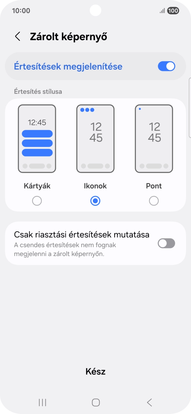 Válaszd a kívánt beállításokat a funkciók be- vagy kikapcsolásához.