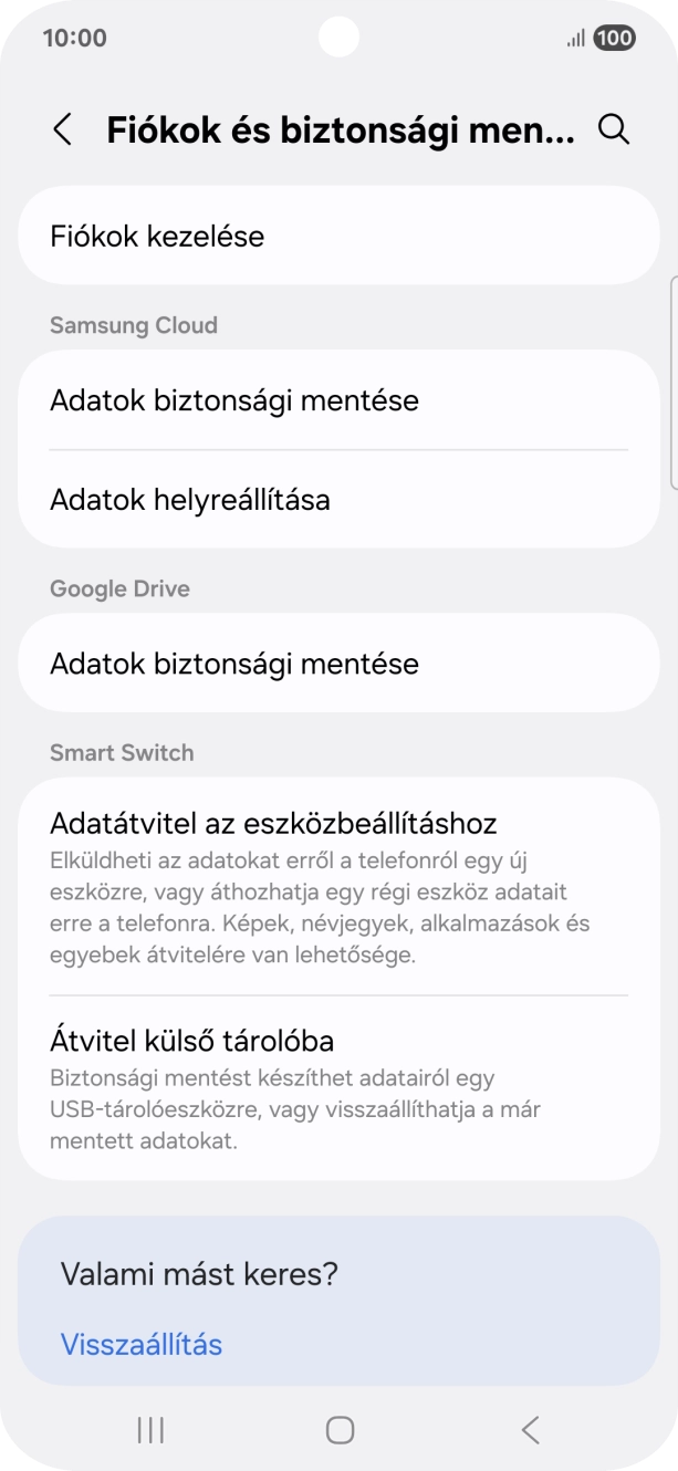 Válaszd a Fiókok kezelése lehetőséget.