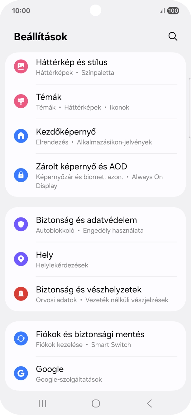 Válaszd a Fiókok és biztonsági mentés lehetőséget.