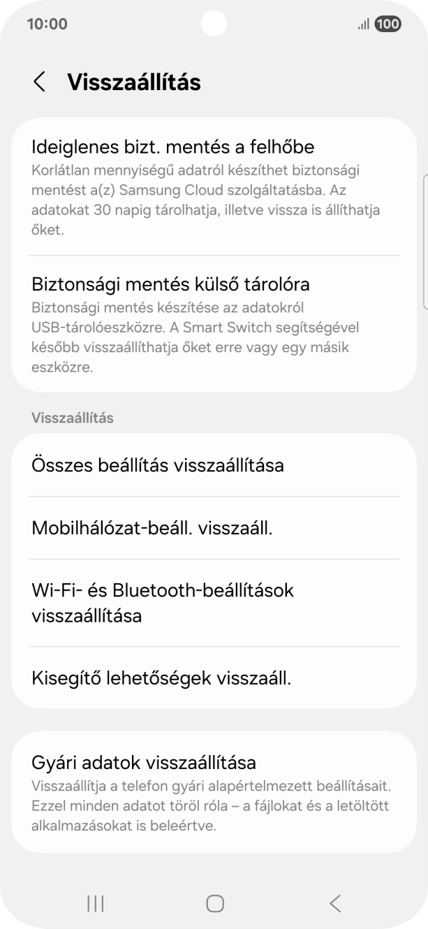 Válaszd a Gyári adatok visszaállítása lehetőséget.