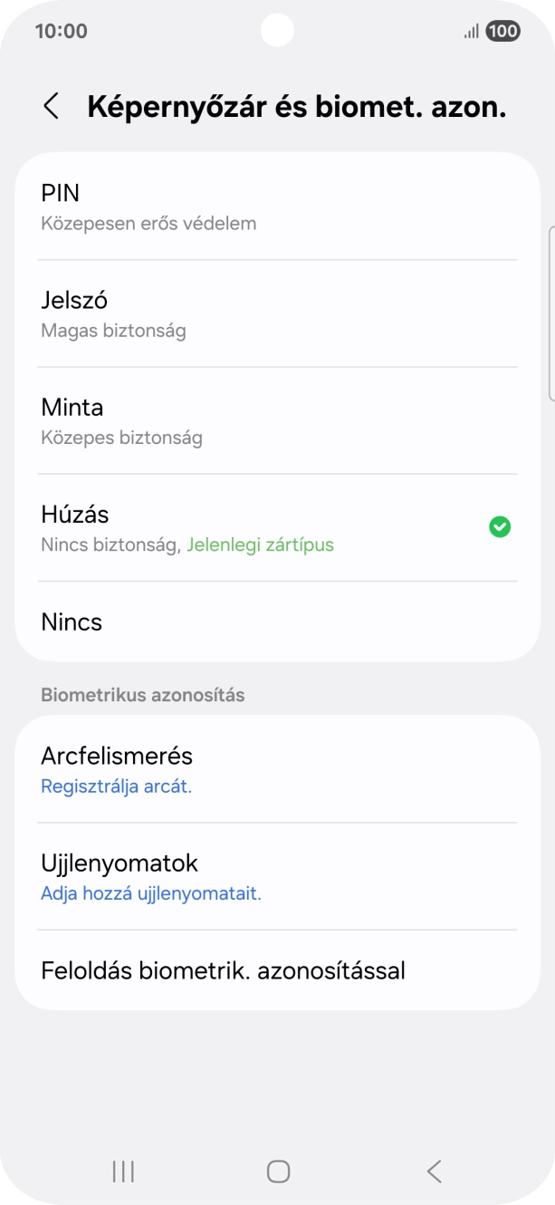Válaszd az Ujjlenyomatok lehetőséget.