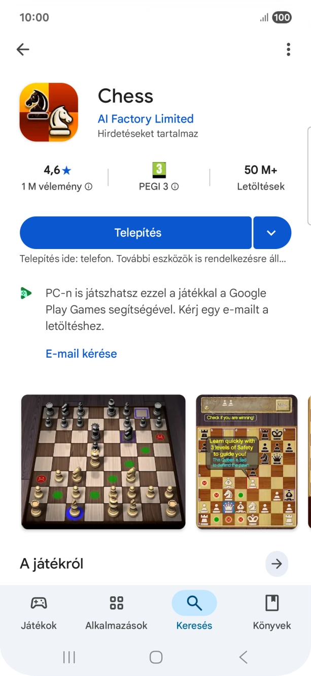 Válaszd a Telepítés lehetőséget, és kövesd a képernyőn megjelenő utasításokat az alkalmazás telepítéséhez.