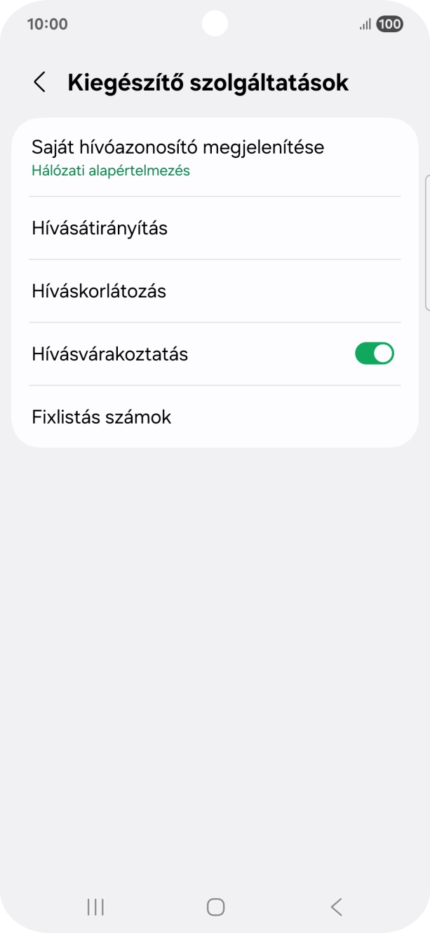 Kattints a „Hívásvárakoztatás” melletti csúszkára a funkció be- vagy kikapcsolásához.