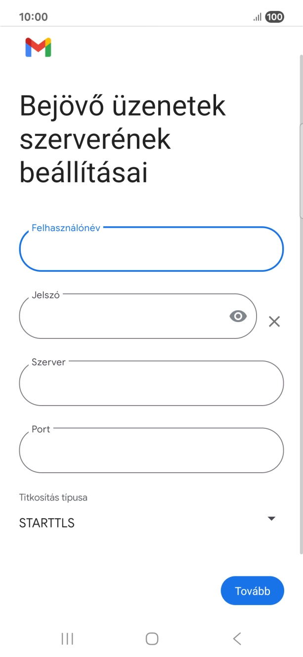 Kattints a „Szerver” alatti mezőre, és írd be az e-mail szolgáltatód bejövő szerverének a nevét.