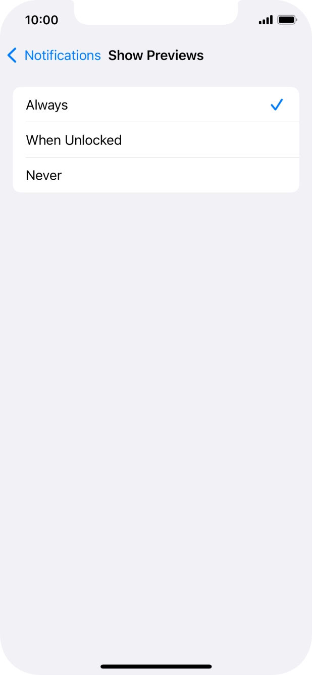 To select push notification preview on the lock screen, press Always.