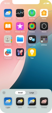 Press the required setting to select the size of app icons on the home screen. Press the required setting to select the size of app icons on the home screen.