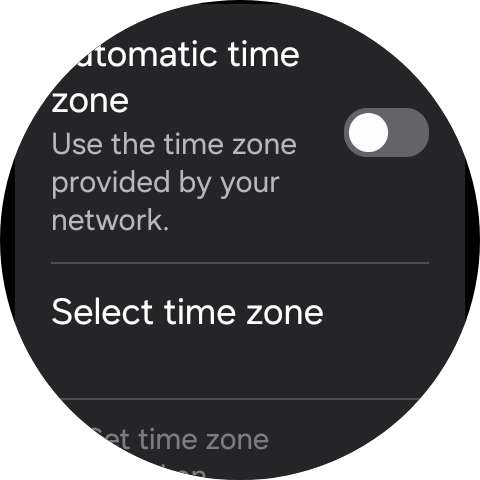 Press the indicator next to 'Automatic time zone' to turn on the function.