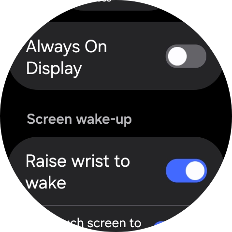 Press the indicator next to 'Raise wrist to wake' to turn the function on or off.