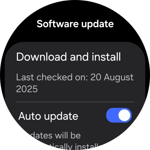 Press Download and install. If a new software version is available, it's displayed. Follow the instructions on the screen to update the smartwatch software.
