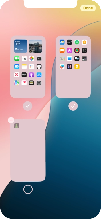 Press the delete icon next to the required home screen page. Press the delete icon next to the required home screen page.