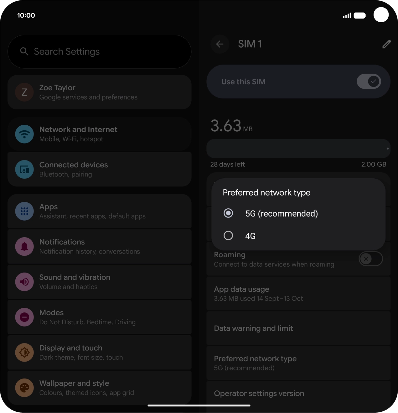Press the required network mode.