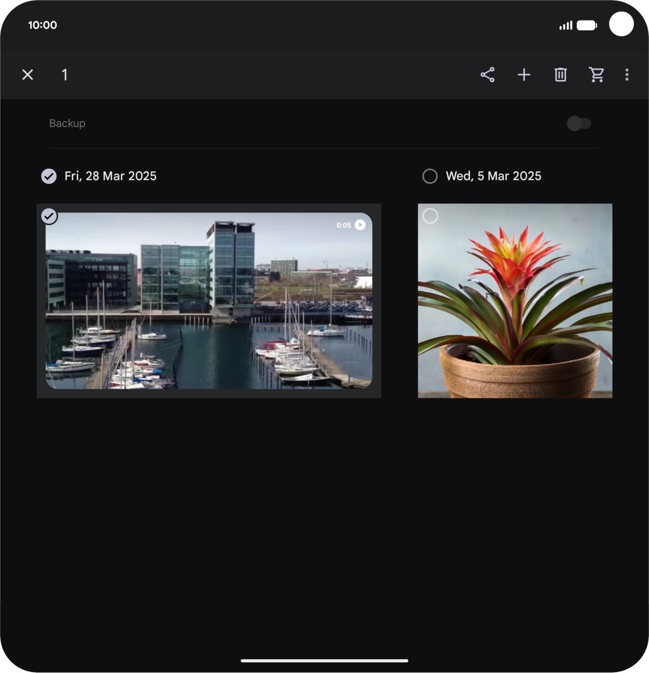 Press the required pictures or videos to select them. Press the required pictures or videos to select them.