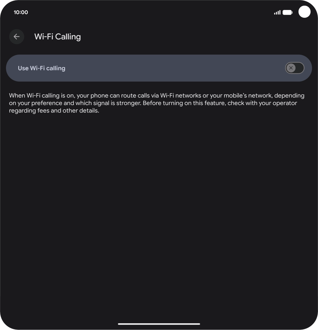 Press the indicator next to 'Use Wi-Fi calling' to turn the function on or off. Press the indicator next to 'Use Wi-Fi calling' to turn the function on or off.