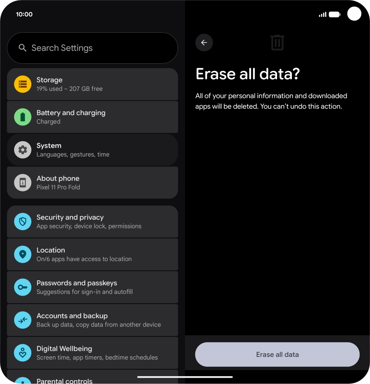 Press Erase all data. Wait a moment while the factory default settings are restored. Follow the instructions on the screen to set up your phone and prepare it for use. Press Erase all data. Wait a moment while the factory default settings are restored. Follow the instructions on the screen to set up your phone and prepare it for use.