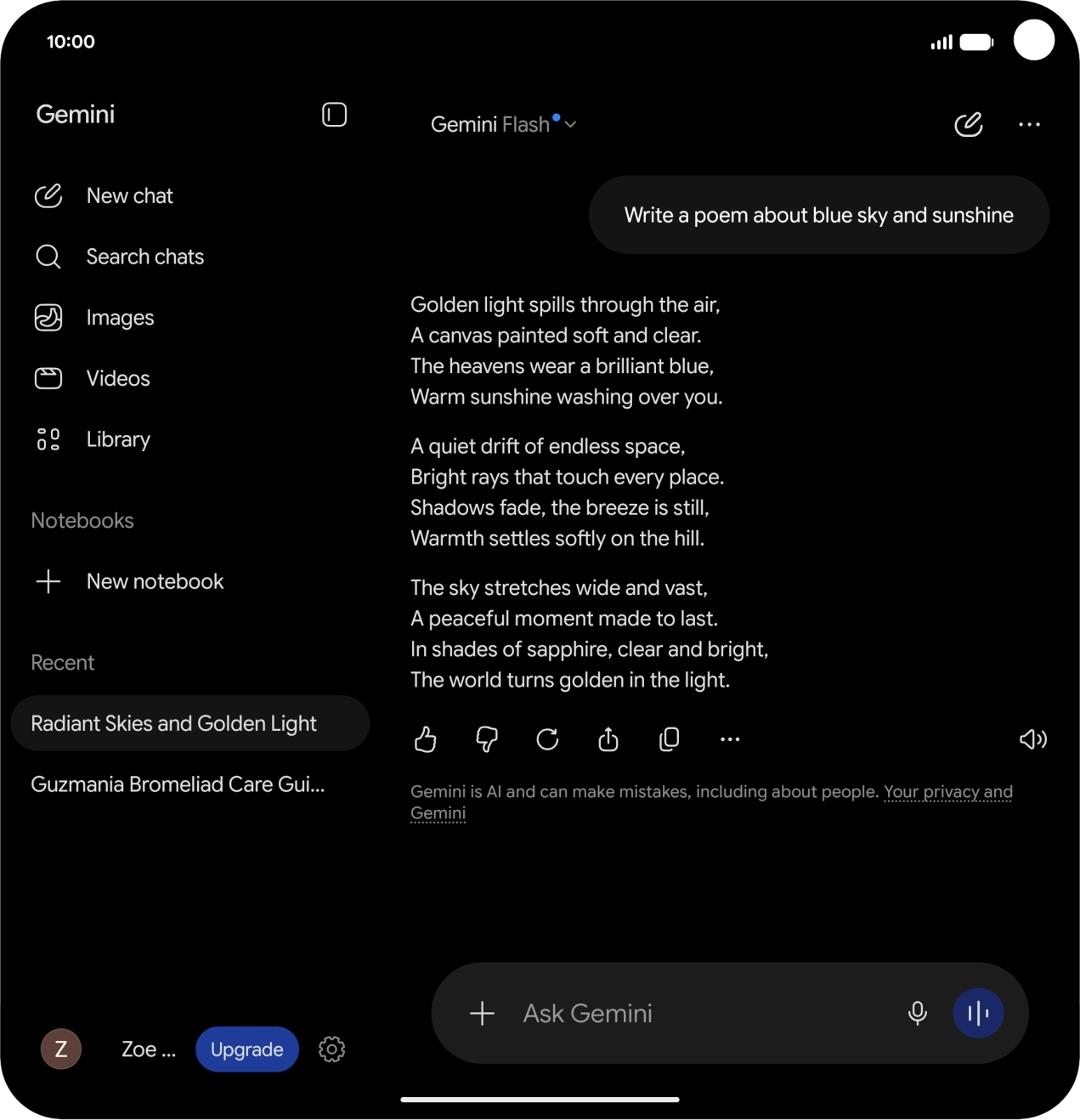 You can ask Gemini to generate a text based on your description.