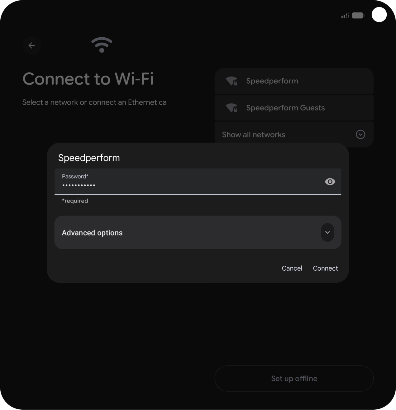 Key in the password for the Wi-Fi network and press Connect. Key in the password for the Wi-Fi network and press Connect.