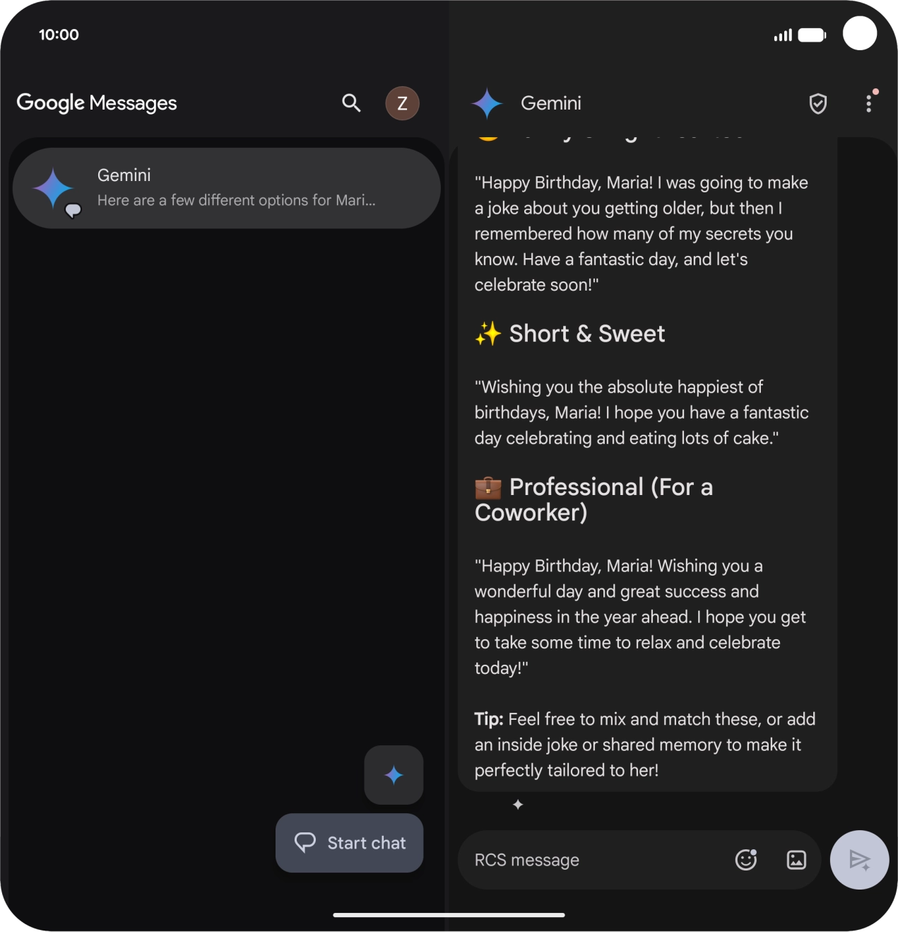 The text suggestion from Gemini is displayed.