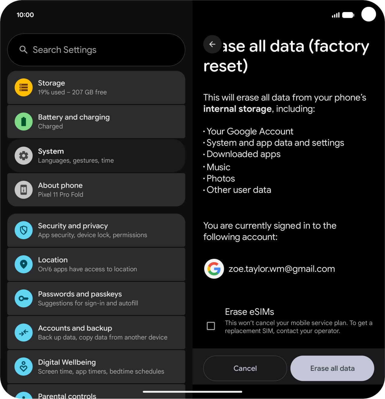 Press Erase all data. Press Erase all data.
