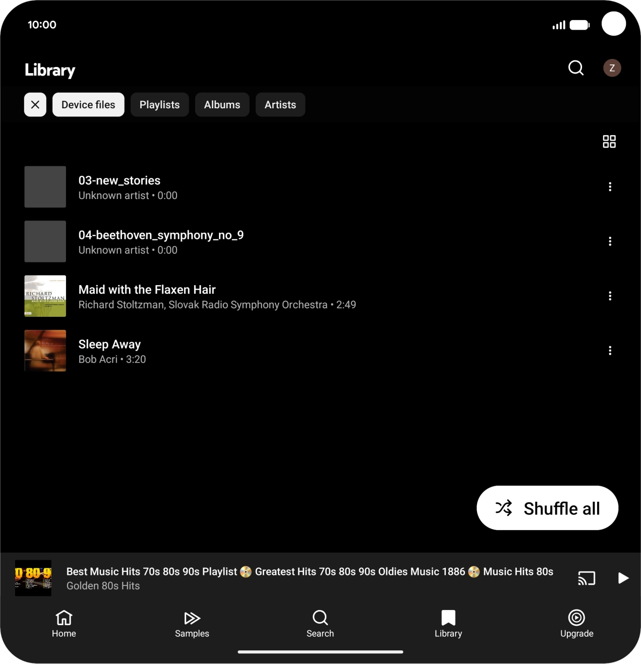 Press the required audio file.