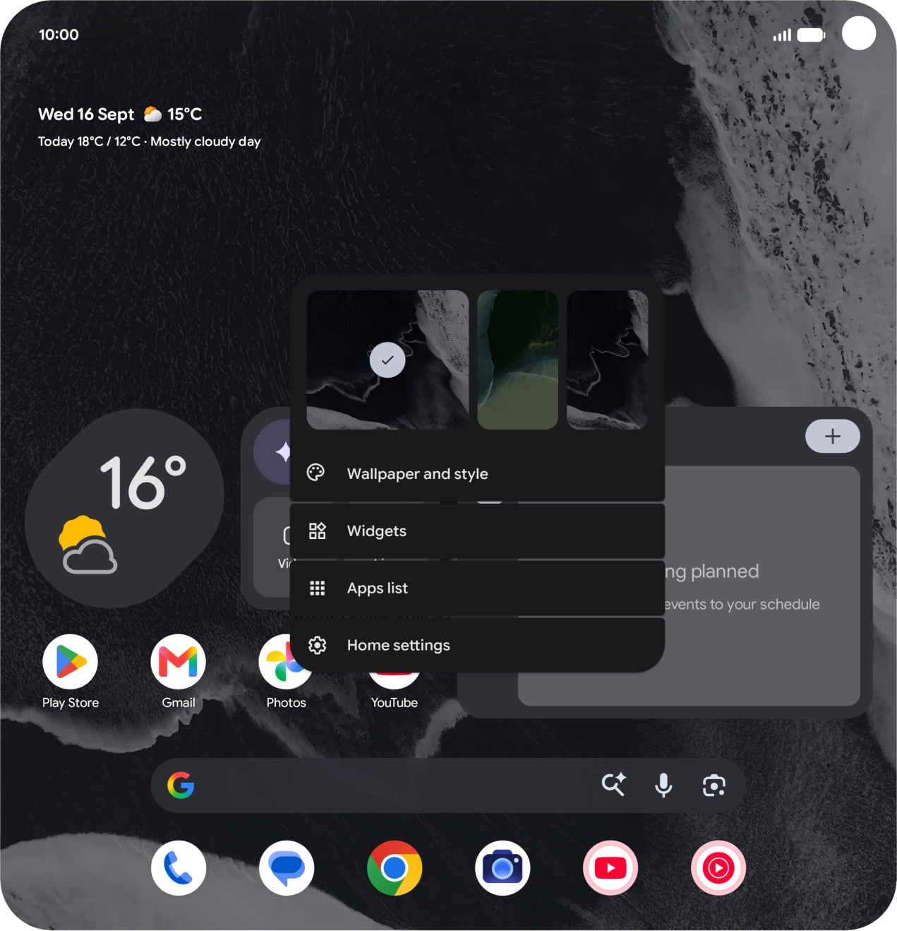 Press the required setting and follow the instructions on the screen to personalise the appearance of the home screen.