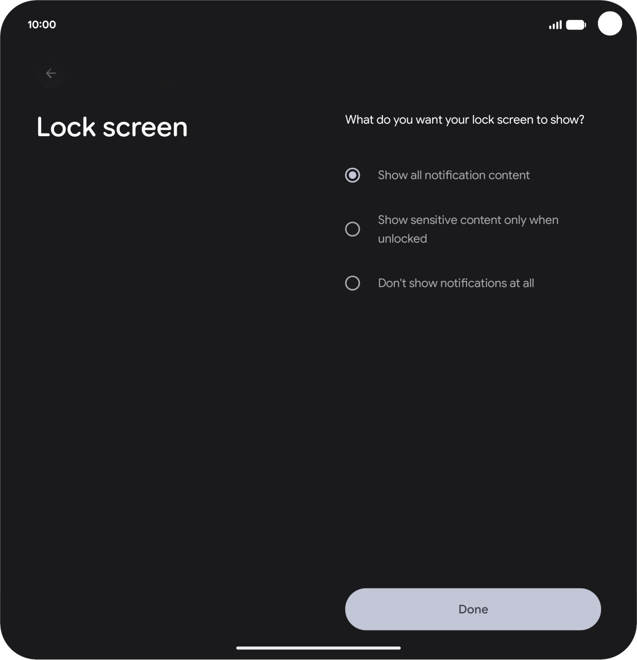 Press the required setting.