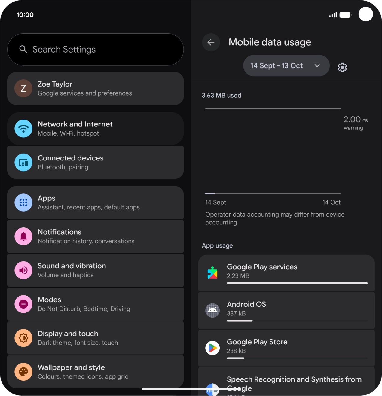 The data usage for each application is displayed below the name of the application.