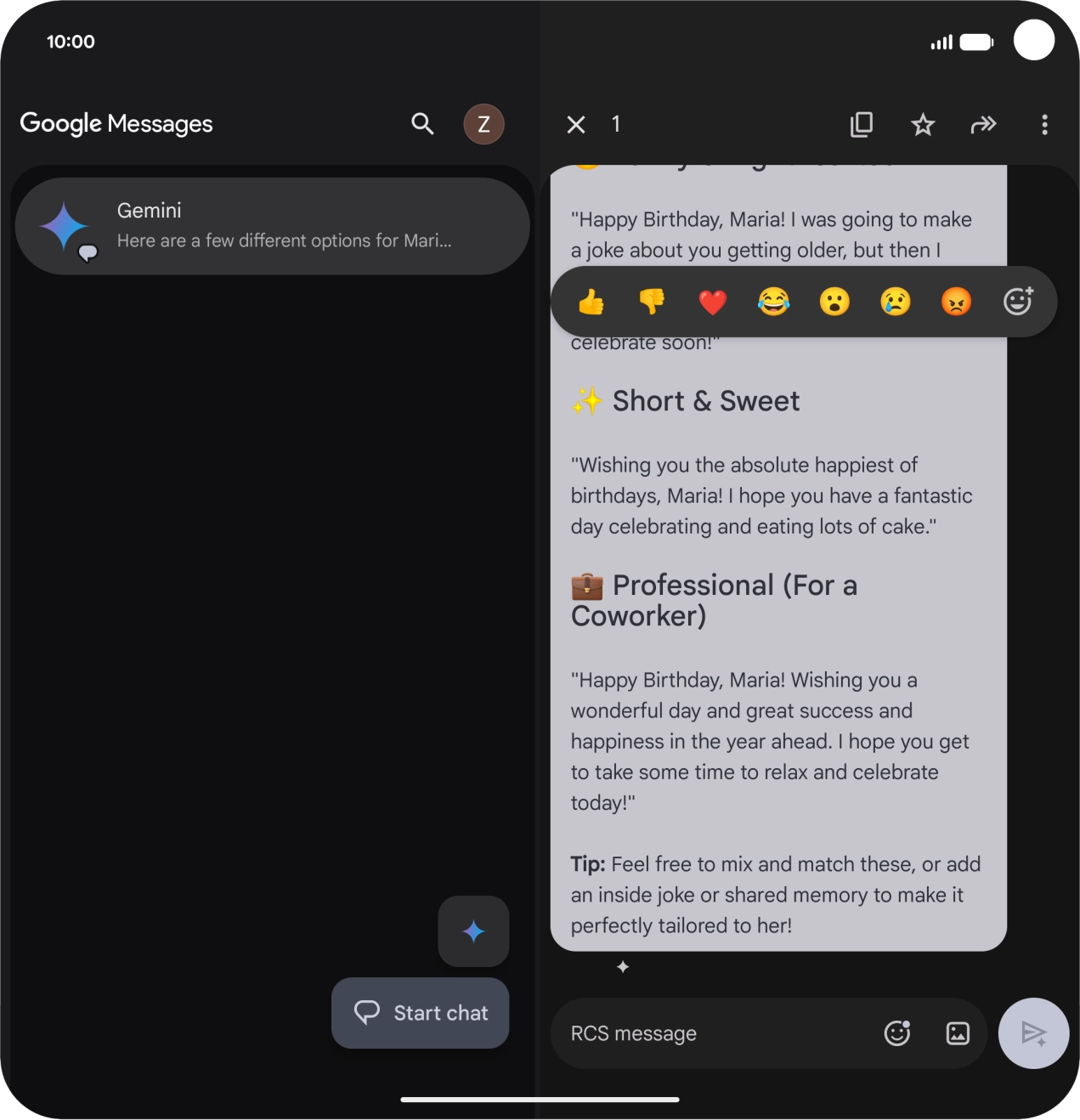 Press and hold the text suggestion from Gemini. Follow the instructions on the screen to use the text suggestion.