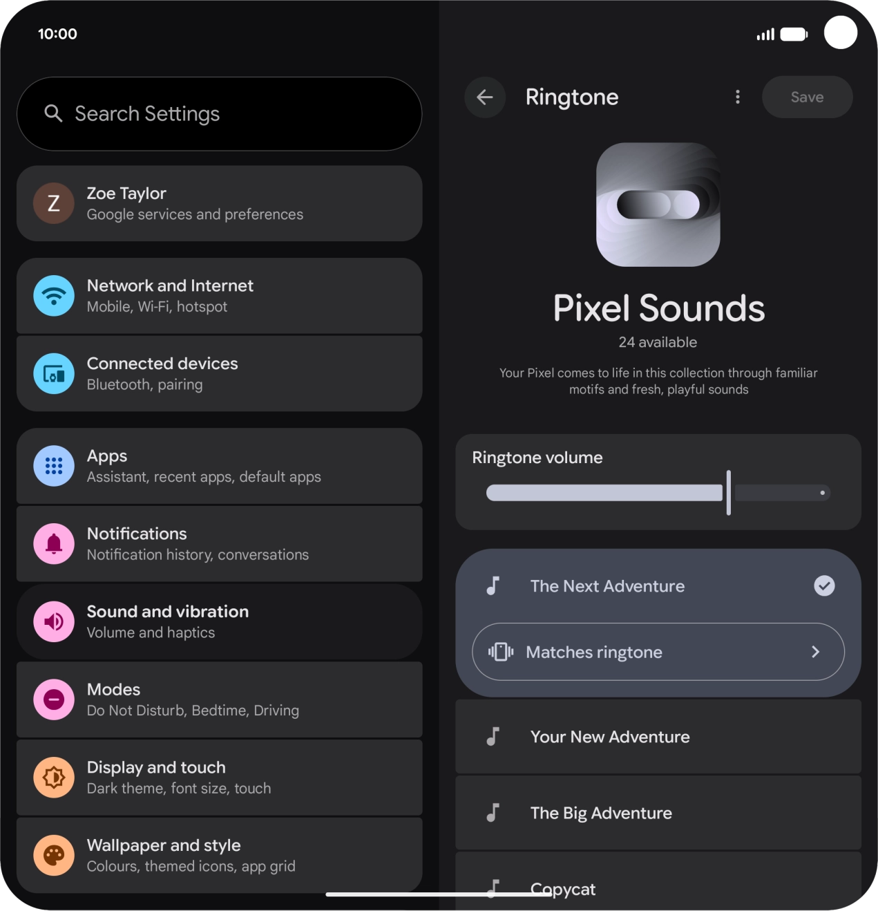 Press the different ring tones to hear them.