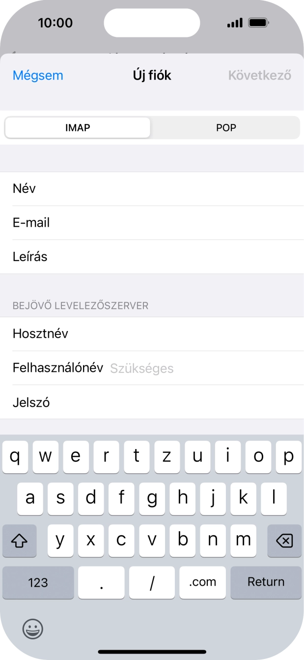 Kattints a Felhasználónév mezőre, és írd be az e-mail-fiókodhoz tartozó felhasználónevet.