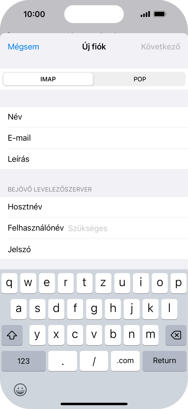 Kattints a Felhasználónév mezőre, és írd be az e-mail-fiókodhoz tartozó felhasználónevet.