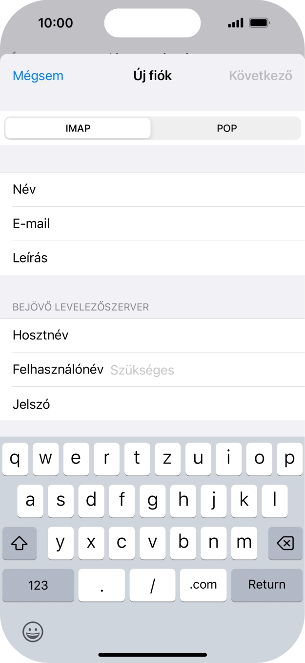 Kattints a Felhasználónév mezőre, és írd be az e-mail-fiókodhoz tartozó felhasználónevet.
