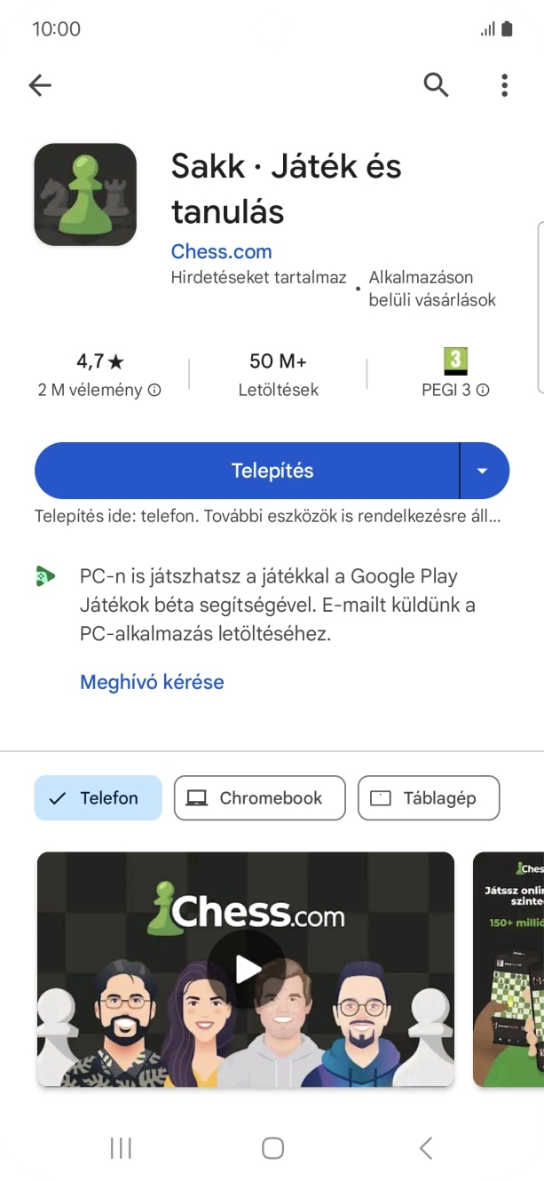 Válaszd a Telepítés lehetőséget, és kövesd a képernyőn megjelenő utasításokat az alkalmazás telepítéséhez.