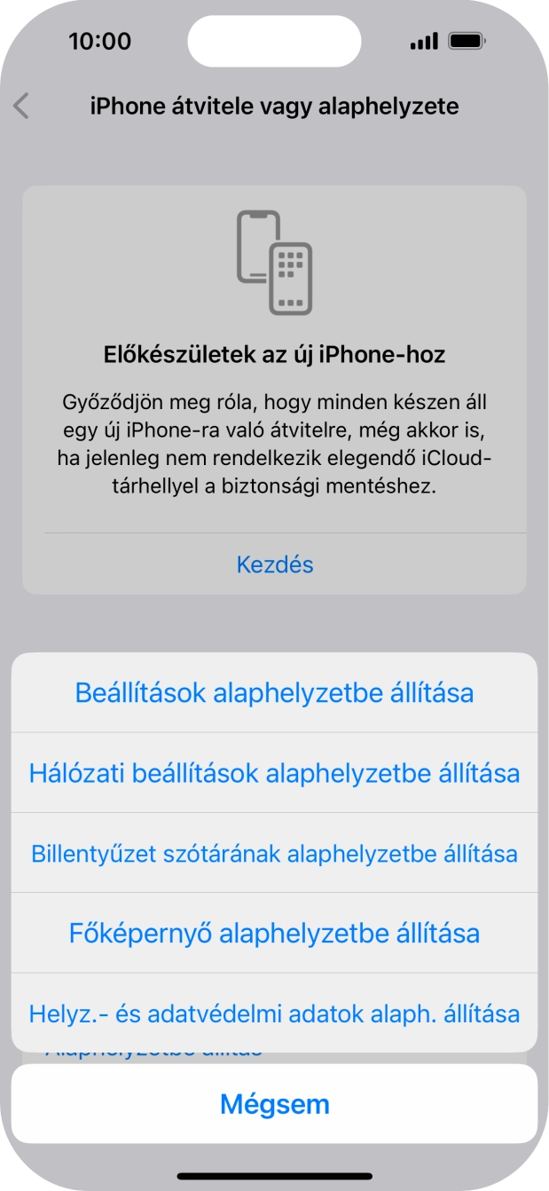 Válaszd a Beállítások alaphelyzetbe állítása lehetőséget. Válaszd a Beállítások alaphelyzetbe állítása lehetőséget.