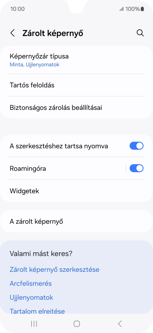 Válaszd a Képernyőzár típusa lehetőséget, és írd be az extra képernyőzárkódot, amit korábban már beállítottál. Válaszd a Képernyőzár típusa lehetőséget, és írd be az extra képernyőzárkódot, amit korábban már beállítottál.
