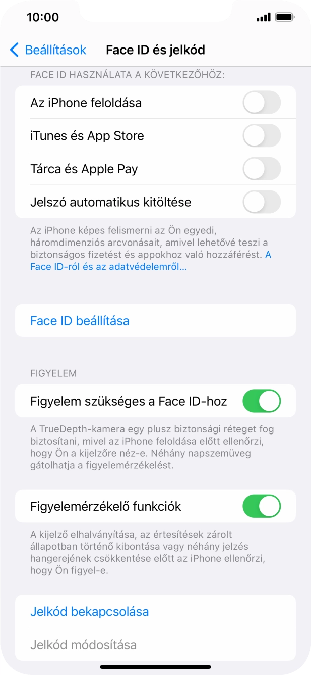 Válaszd a Jelkód bekapcsolása lehetőséget, és írj be kétszer egymás után egy tetszőleges képernyőzárkódot. Válaszd a Jelkód bekapcsolása lehetőséget, és írj be kétszer egymás után egy tetszőleges képernyőzárkódot.