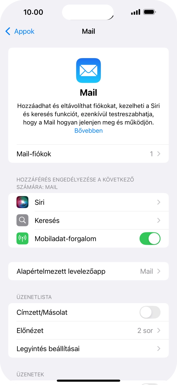 Válaszd a Mail-fiókok lehetőséget.