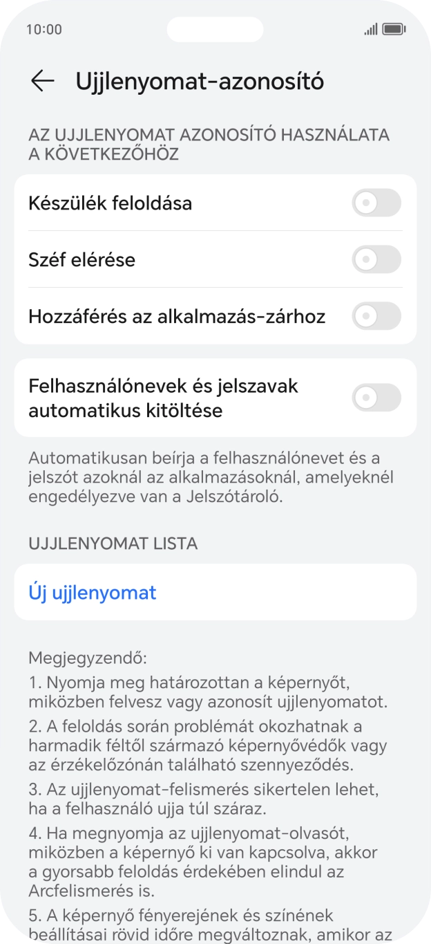Válaszd az Új ujjlenyomat lehetőséget.
