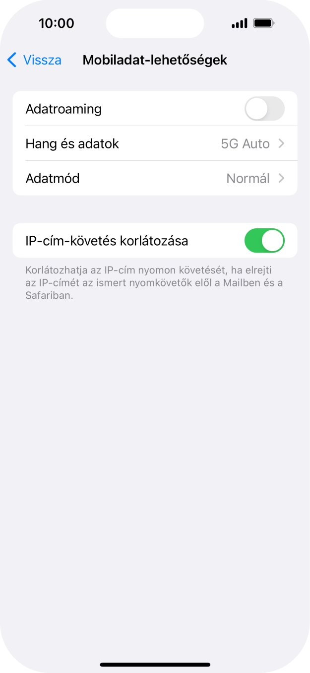 Kattints az „Adatroaming” melletti csúszkára a funkció be- vagy kikapcsolásához.