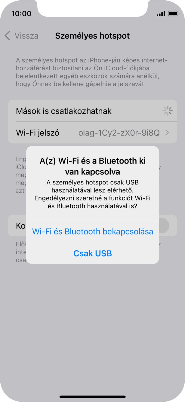 Amennyiben be van kapcsolva a Wi-Fi, válaszd a Wi-Fi és Bluetooth bekapcsolása lehetőséget.