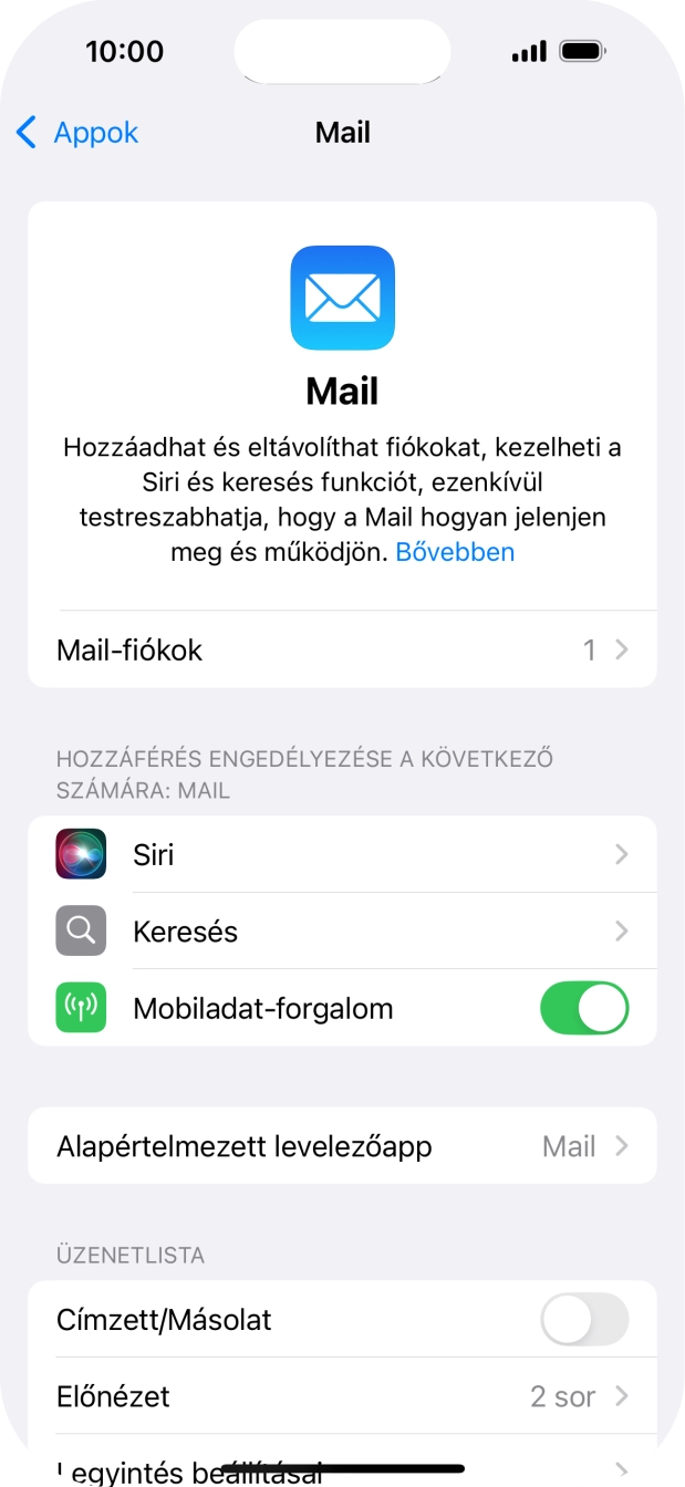 Válaszd a Mail-fiókok lehetőséget.