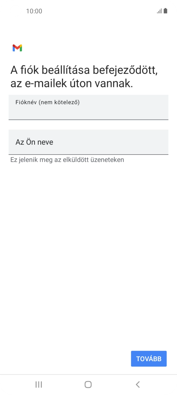 Kattints a „Fióknév (nem kötelező)” alatti mezőre, és írd be az e-mail-fiók kívánt nevét.
