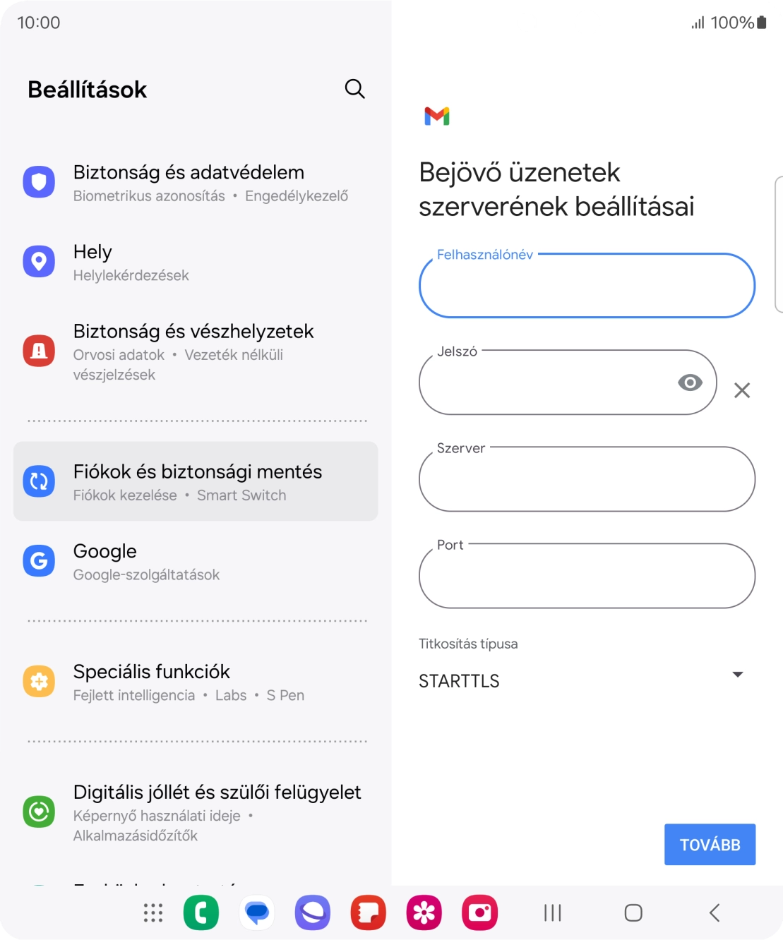 Kattints a „Szerver” alatti mezőre, és írd be az e-mail szolgáltatód bejövő szerverének a nevét.