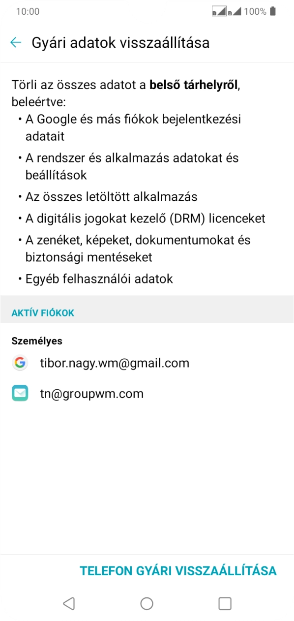 Válaszd a TELEFON GYÁRI VISSZAÁLLÍTÁSA lehetőséget.