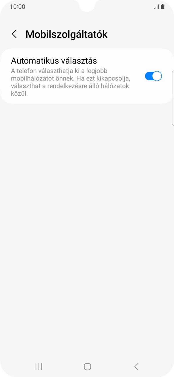 Kattints az „Automatikus választás” melletti csúszkára a funkció kikapcsolásához, és várj, amíg a telefon keresi az elérhető hálózatot. Kattints az „Automatikus választás” melletti csúszkára a funkció kikapcsolásához, és várj, amíg a telefon keresi az elérhető hálózatot.