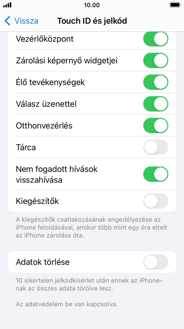 Kattints az „Adatok törlése” melletti csúszkára a funkció be- vagy kikapcsolásához.