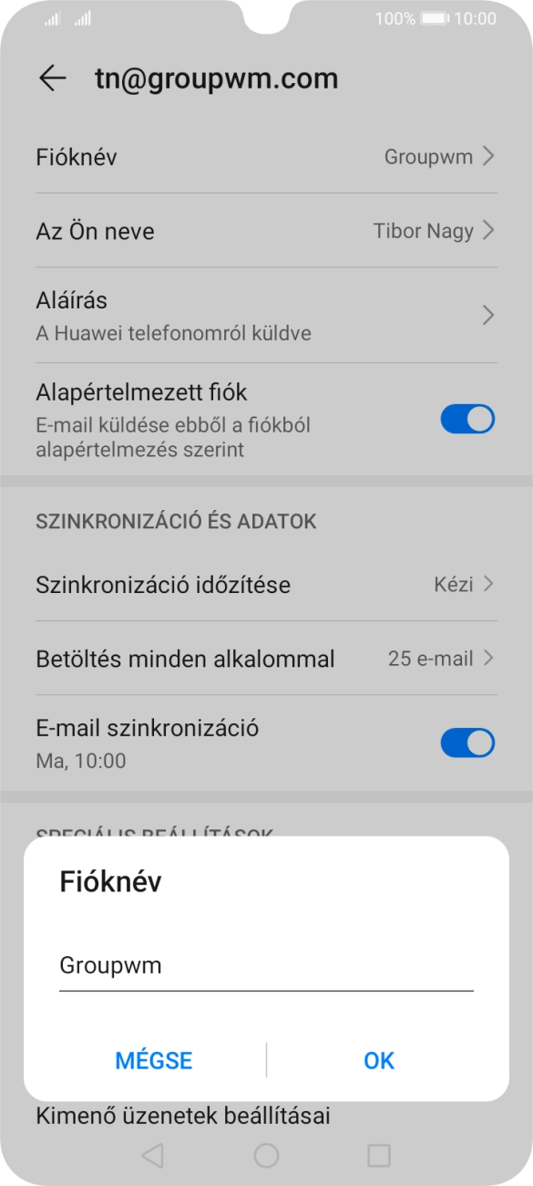 Írd be a kívánt fióknevet, és válaszd az OK lehetőséget.