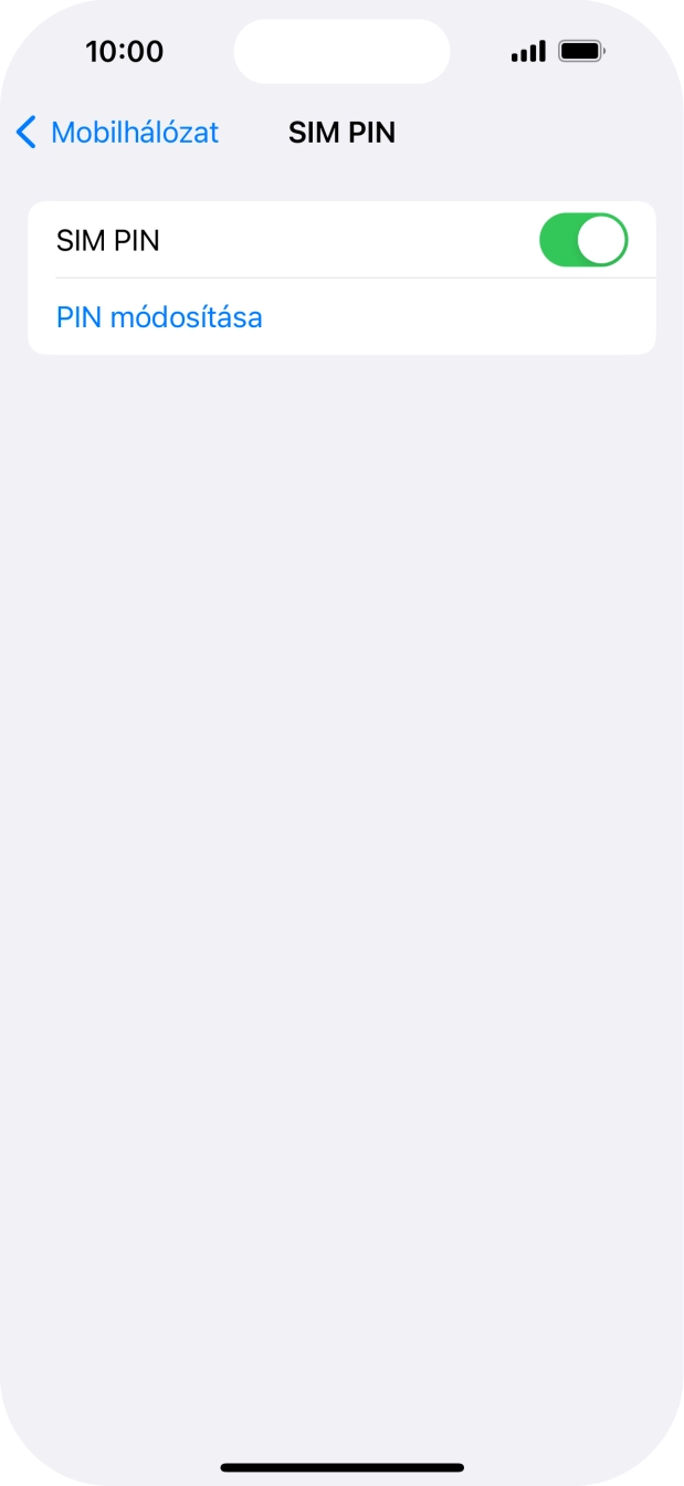 Kattints a „SIM PIN” melletti csúszkára a funkció be- vagy kikapcsolásához.
