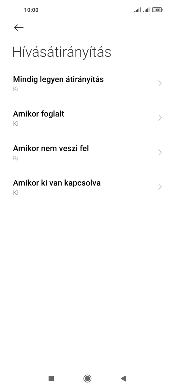 Kattints a kívánt hívásátirányítás-típusra.