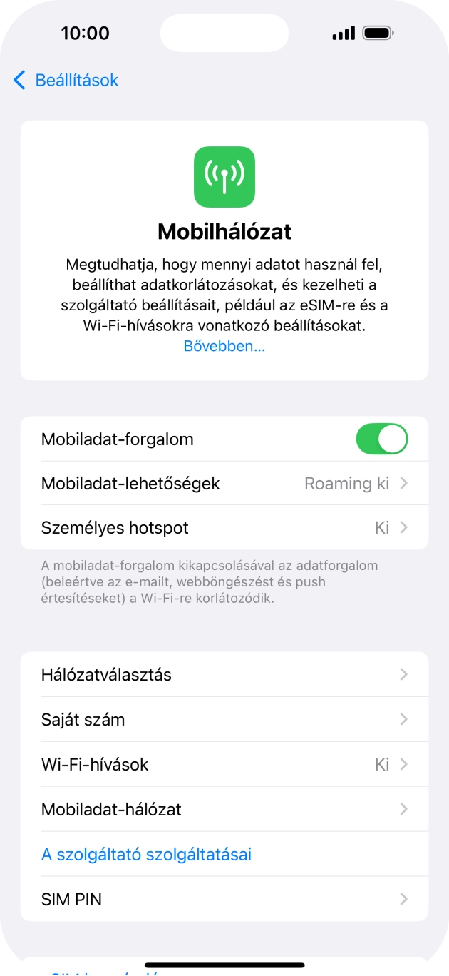 Válaszd a SIM PIN lehetőséget.