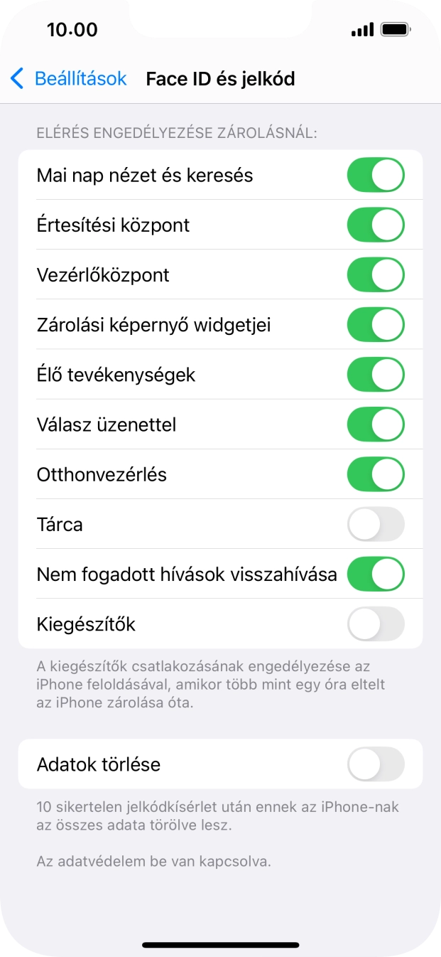 Kattints az „Adatok törlése” melletti csúszkára a funkció be- vagy kikapcsolásához.